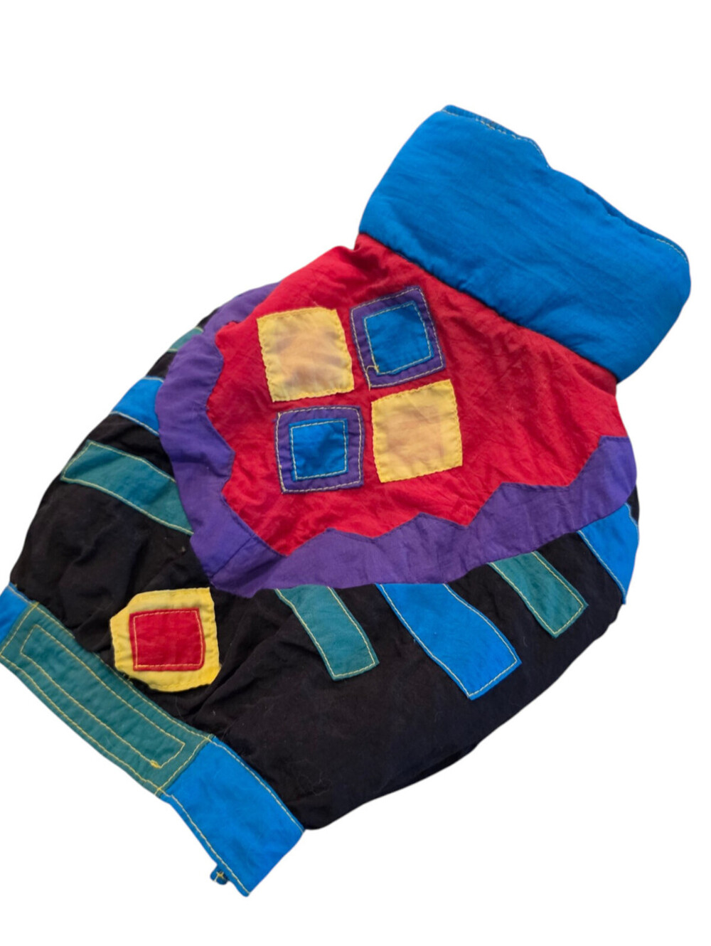 Vtg 1980s Dog Sz S Nylon Windbreaker Jacket Colorful Patchwork by Dallas